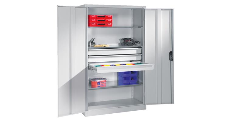 Großraum-Werkzeugschrank 1950x1200x600 RAL7035/7035 Schubladenblock mittig