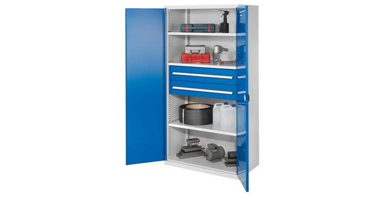 1085160402 Schwerlastschr. o. Mitteltrennw 2 Schubl. Vollblechtüren 1950x1000x600 RAL 5012