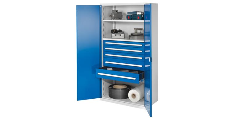 1085160404 Schwerlastschr. o. Mitteltrennw 5 Schubl. Vollblechtüren 1950x1000x600 RAL 5012