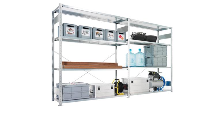 Boltless rack add-on bay CLIP RAL7035 3000x1300x600 mm with 6 shelves