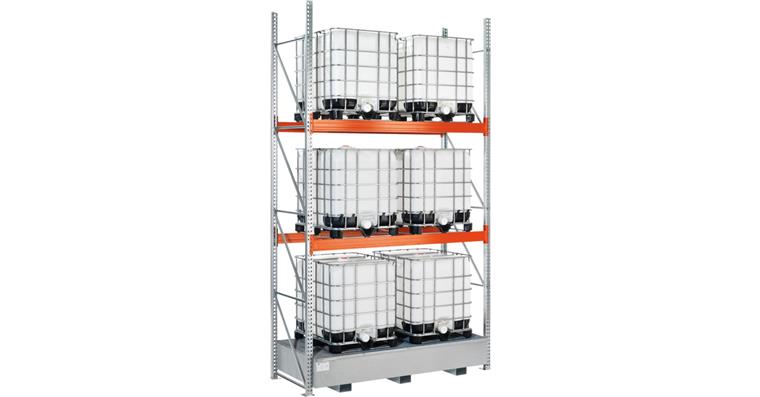 Gefahrstoff-KTC-Regal Grundfeld 2 Ebenen mit Auffangwanne 1000 Liter