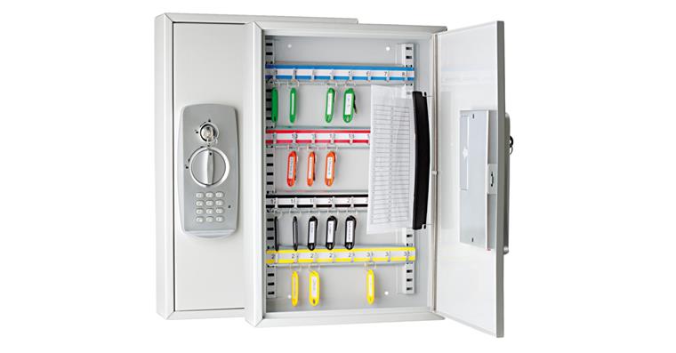 Key cabinet 32 hooks electronic lock light grey HxWxD 450x300x95 mm