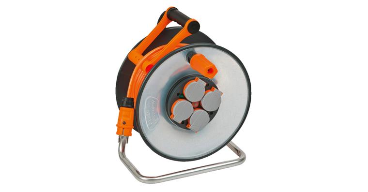 Steel cable drum 33 m 4 sockets IP44 cable H07BQ-F 3G1.5 orange