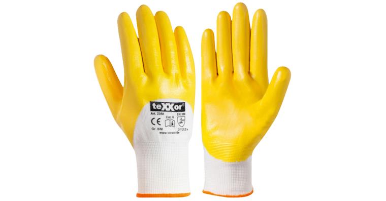 Polyester knitted glove nitrile yellow PU=12 pairs size 7
