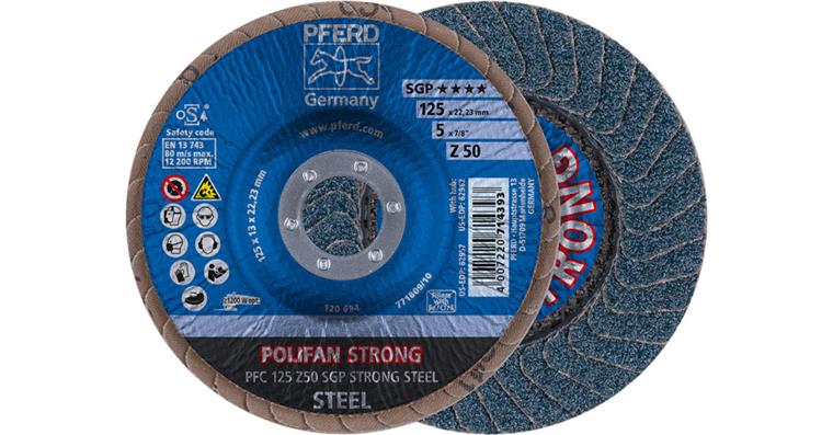 Lamellenschleifscheibe Ø 125 mm Polifan-SGP STRONG STEEL Korn 50