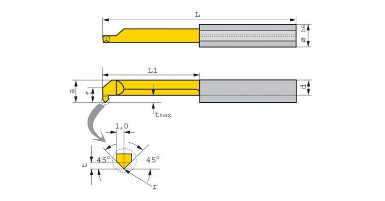 Schneideinsatz mini-bore rechts R060.7-20 ab Bohrung Ø 5 mm HM HC8615/TiN