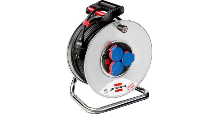 Steel cable drum 50 m 3 sockets IP 44 cable H05RR-F 3G1.5 drum dia. 290 mm