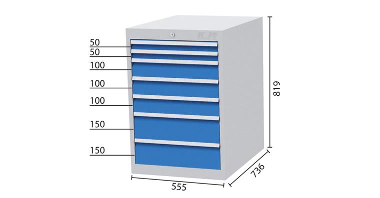Schubladenschrank 7 Schubladen 5010 2x50, 3x100, 2x150mm-BTH 555x736x819mm