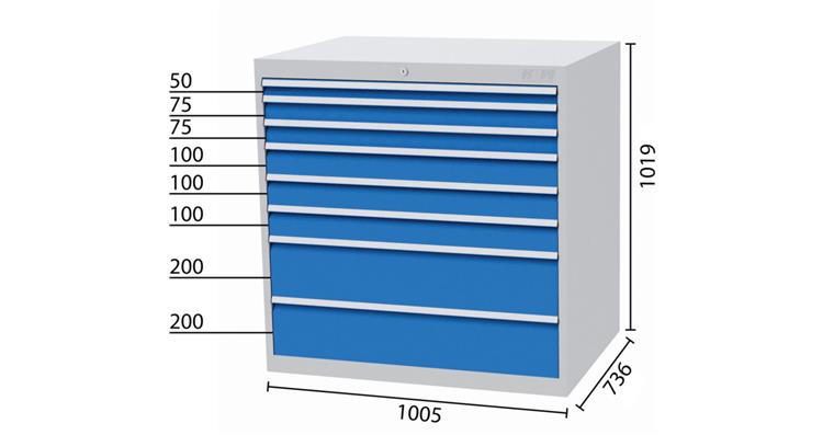 Drawer cabinet 8 drawers 5010 1x50 2x75 3x100 2x200mm