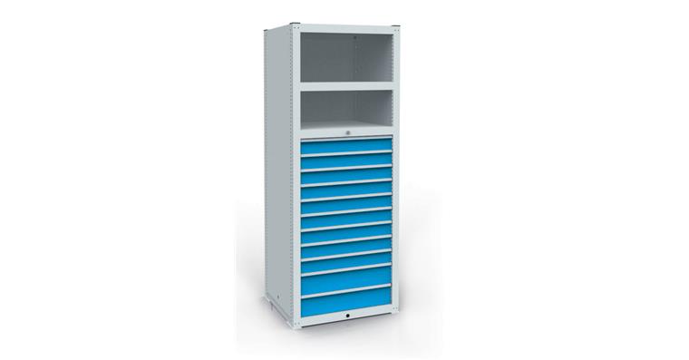 Modul 2 Schubladenregal RAL7035/5010 749x733x2030 mm