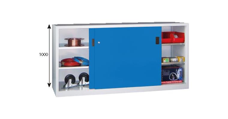 Slid door cab, solid sheet metal doors H 1200 x W 1500 x D 600 mm RAL 7035/5012