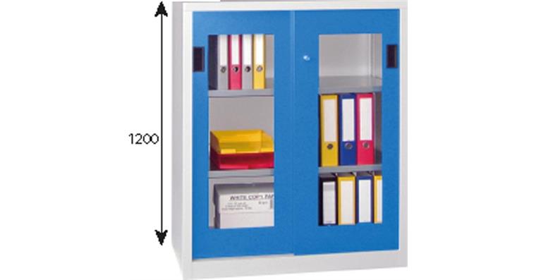 Schiebetürenschrank Sichtfenstertüren H 1000 x B 1500 x T 500 mm RAL 7035/5012