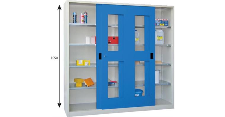 Schiebetürenschrank Sichtfenstertüren H 1950 x B 2000 x T 400 mm RAL 7035/5012