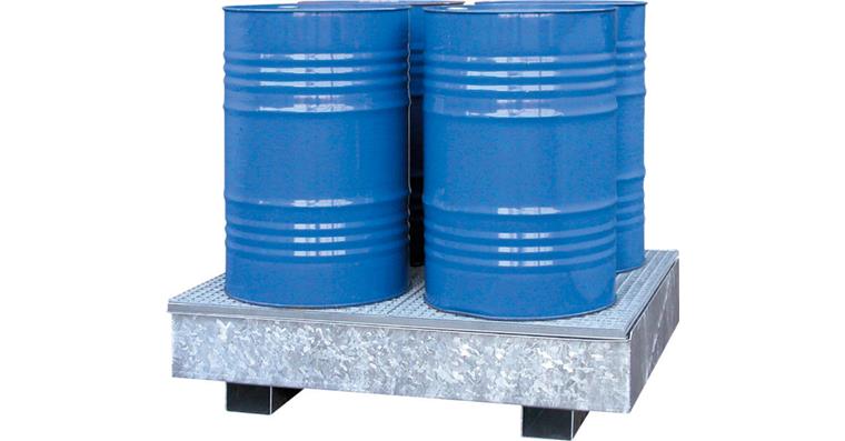 Auffangwanne 1250x820x340 für 2 Fässer, verzinkt, Traglast 500 kg