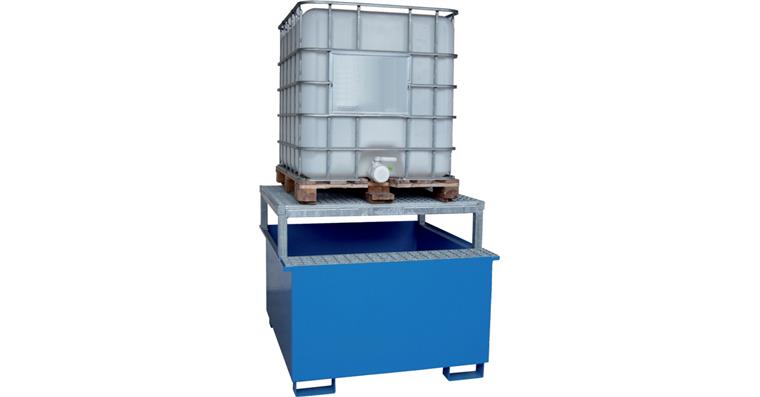 KTC-Wanne mit Abfüllbock für 1 KTC BxTxH 1300x1360x1070 mm RAL 5015