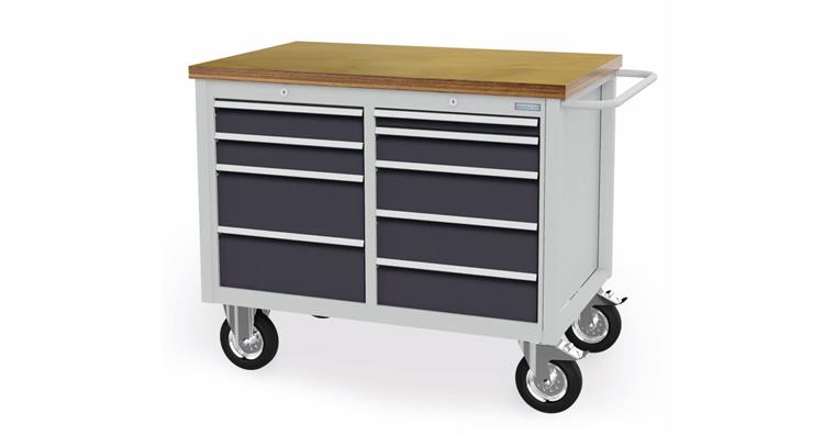 Mobile cabinet workbench W1250xD750xH995mm 9x drawers RAL 7035/7016