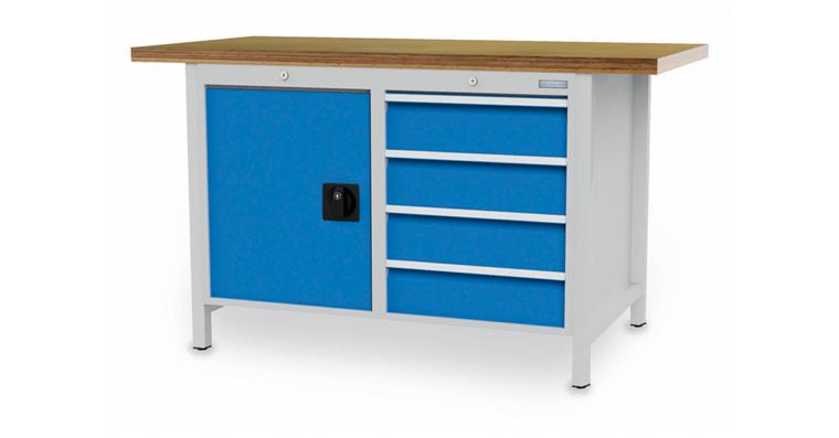 Kastenwerkbank B1500xT750xH859mm 1x Flügeltür 4xSchublade RAL7035/5012