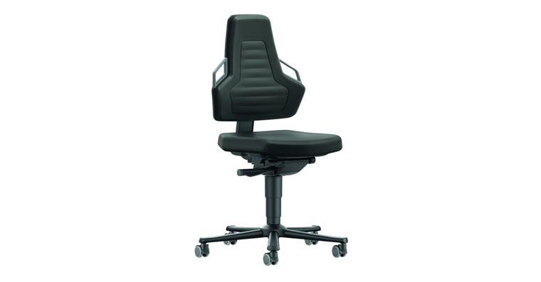 Swiv wrk chair Nexxit 2 seat height 450-600mm w cast, black fabric, grey handle