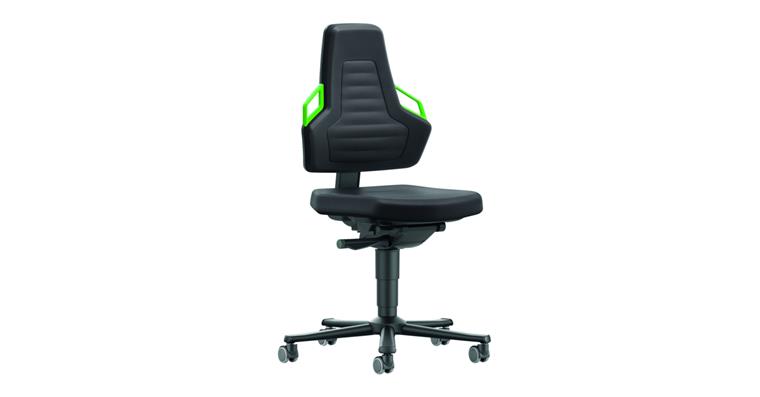 Swiv wrk chair Nexxit 2 seat height 450-600mm w cast, black fabric, grn handle