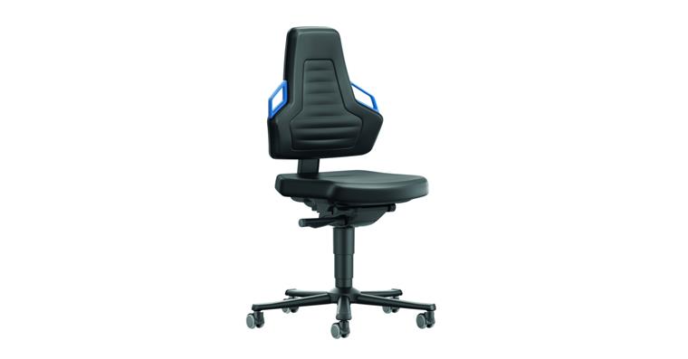 Swiv wrk chair Nexxit 2 seat height 450-600mm w cast, synth leath, blue handle