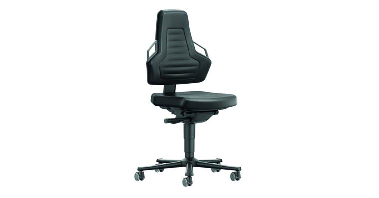Swiv wrk chair Nexxit 2 seat height 450-600mm w cast, synth leath, grey handle