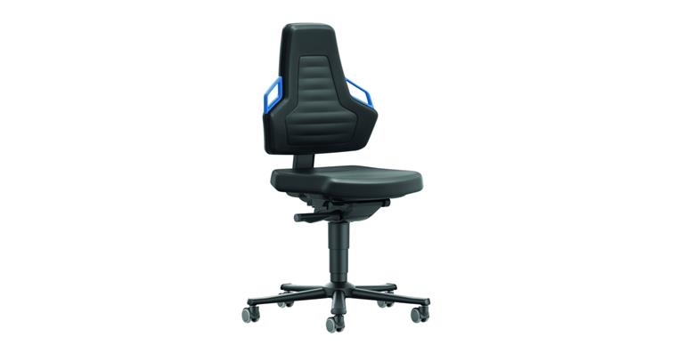 Swiv wrk chair Nexxit 2 seat height 450-600mm w cast, PU foam, blue handle
