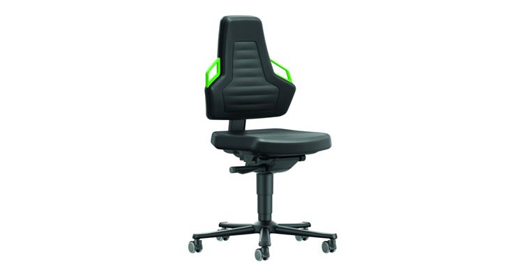 Swiv wrk chair Nexxit 2 seat height 450-600mm w cast, PU foam, grn handle
