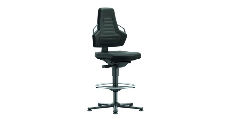 Swiv wrk chair Nexxit 3 seat height 570-820mm w skid, black fabric, grey handle