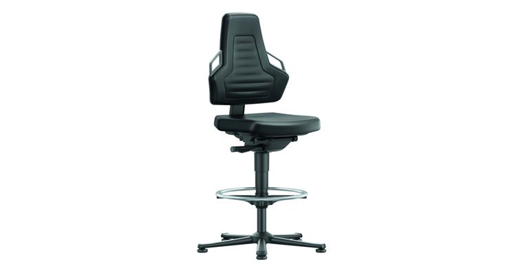 Swiv wrk chair Nexxit 3 seat height 570-820mm w skid, synth leath, grey handle