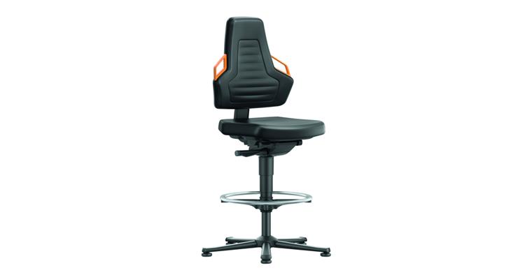 Swiv wrk chair Nexxit 3 seat height 570-820mm w skid, synth leath, orng handle