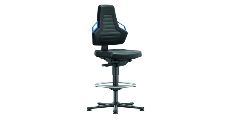Swiv wrk chair Nexxit 3 seat height 570-820mm w skid, PU foam, blue handle