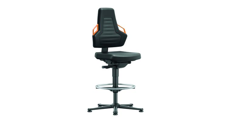 Swiv wrk chair Nexxit 3 seat height 570-820mm w skid, PU foam, orng handle