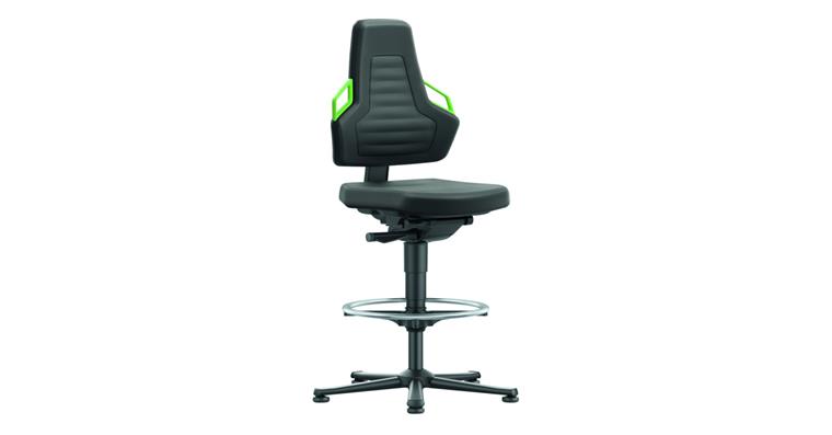Swiv wrk chair Nexxit 3 seat height 570-820mm w skid, Supertec, grn handle