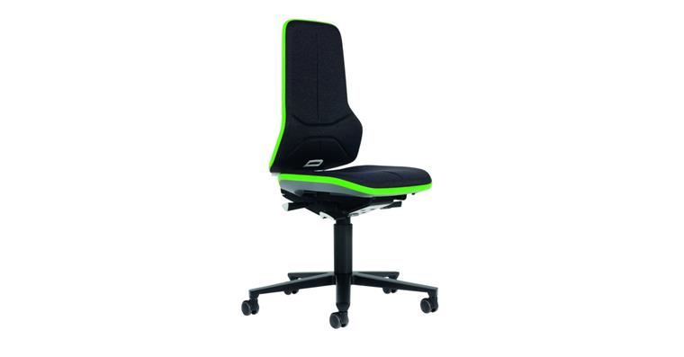 Swiv wrk chair Neon 2 seat height 450-620mm fab. uphols w cast, green flex band