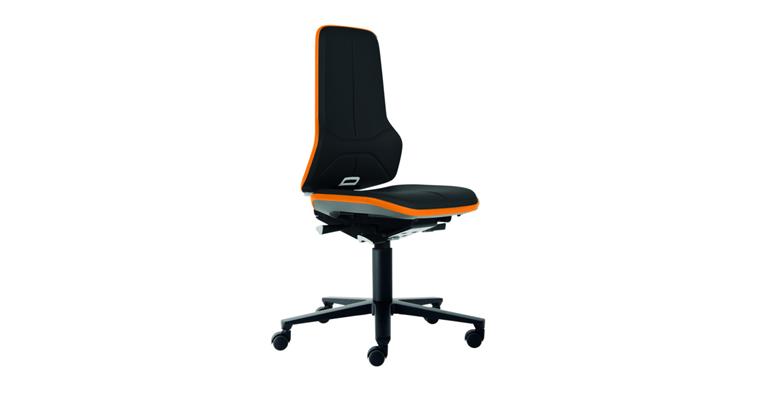 Swiv wrk chair Neon 2 seat height 450-620mm synth leath, cast, orange flex band