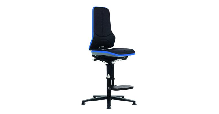 Swiv wrk chair Neon 3 seat height 590-870mm fabric uphols, skid, blue flex band