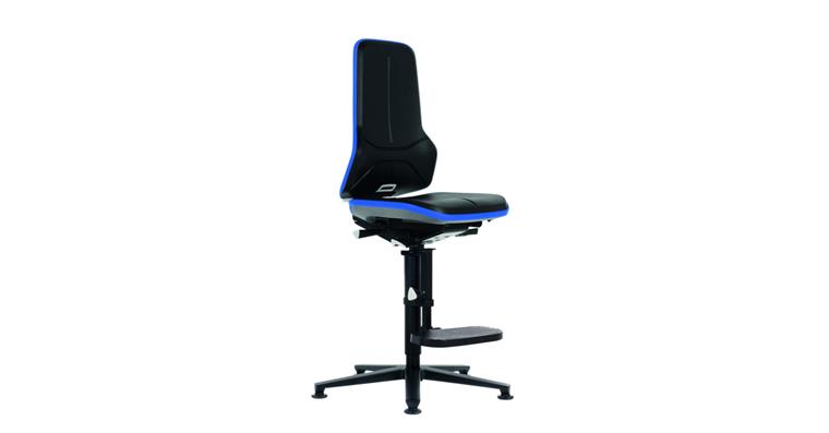 Swiv wrk chair Neon 3 seat height 590-870mm PU foam w skid, blue flex band