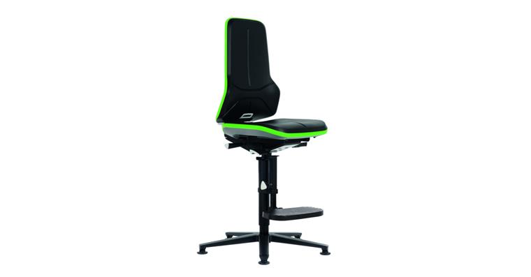 Swiv wrk chair Neon 3 seat height 590-870mm PU foam w skid, green flex band
