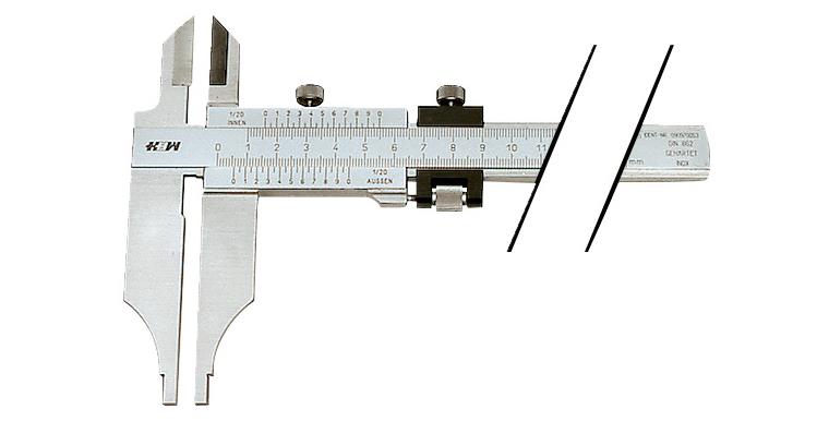 Precision workshop callipers 0-300 mm with blade tips and fine adjustment