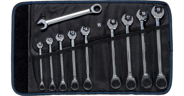 ATORN Knarren-Ringmaulschlüsselsatz, 10-teilig, beidseitig, in Textil-Rolltasche