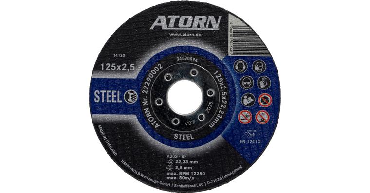 ATORN cutting disc for steel/cast iron - type A30S-BF, 125x2.5x22.23 mm