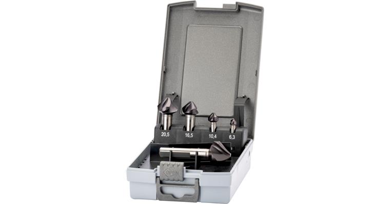 ATORN countersink set, 90°, unequal spiral pitch 6.3-25.0 mm, 3-flat shank