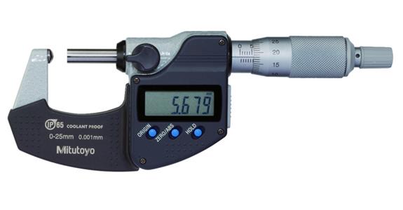Digital-Bügelmessschraube 0-25 mm IP65 mit gewölbter Fläche und Datenausgang