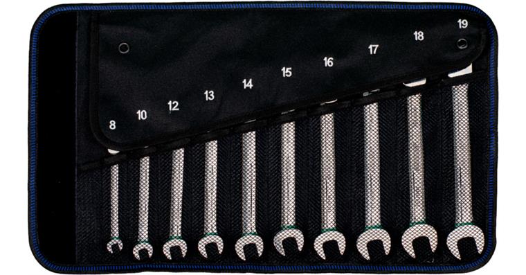 ATORN ratchet combination wrench set, 10 pcs, with jointed head, in roll-up bag