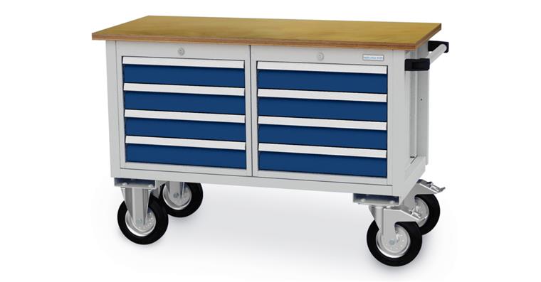 Mobile Werkbank B1200xT540xH820mm RAL7035/5010 8x Schublade