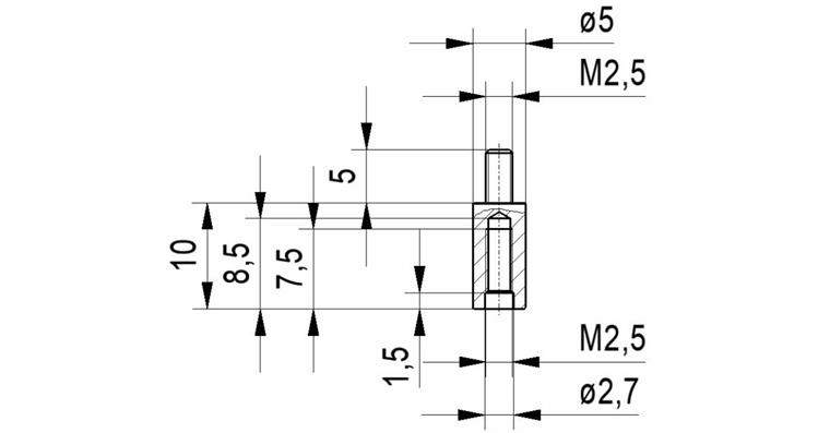 1033114119 Extension no.16A for dial gauges and precision pointers A thr. M2.5 10 mm long