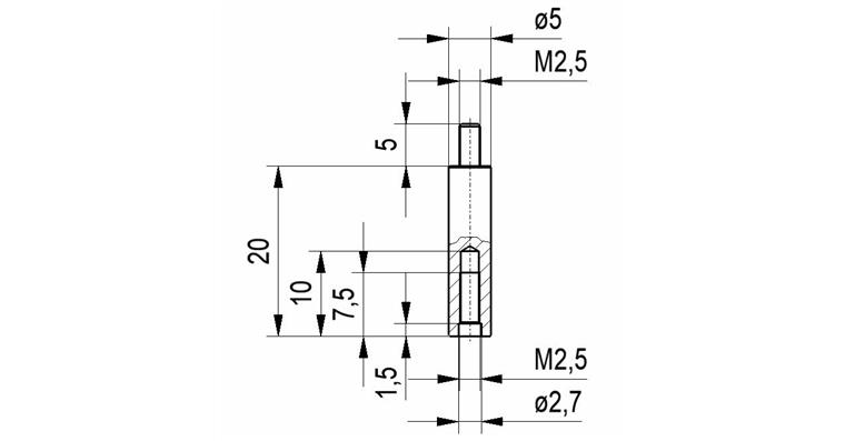 LIZZARD Verlängerung Nr.16B für Messuhren und Feinzeiger A-Gew. M2,5 20 mm lang