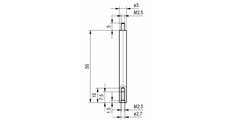 LIZZARD Verlängerung Nr.16D für Messuhren und Feinzeiger A-Gew. M2,5 50 mm lang
