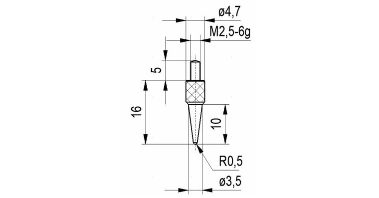 LIZZARD Spitztaster Nr. 2 für Messuhren und Feinzeiger A-Gew. M2,5 0,5 Radius