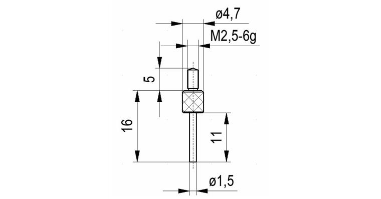 Stylus no. 5 for dial gauges and precision pointers A thr. M2.5 1.5 mm dia.